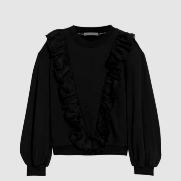 Alice + Olivia black ruffle Carrie shirt/sweater size S - Picture 1 of 4
